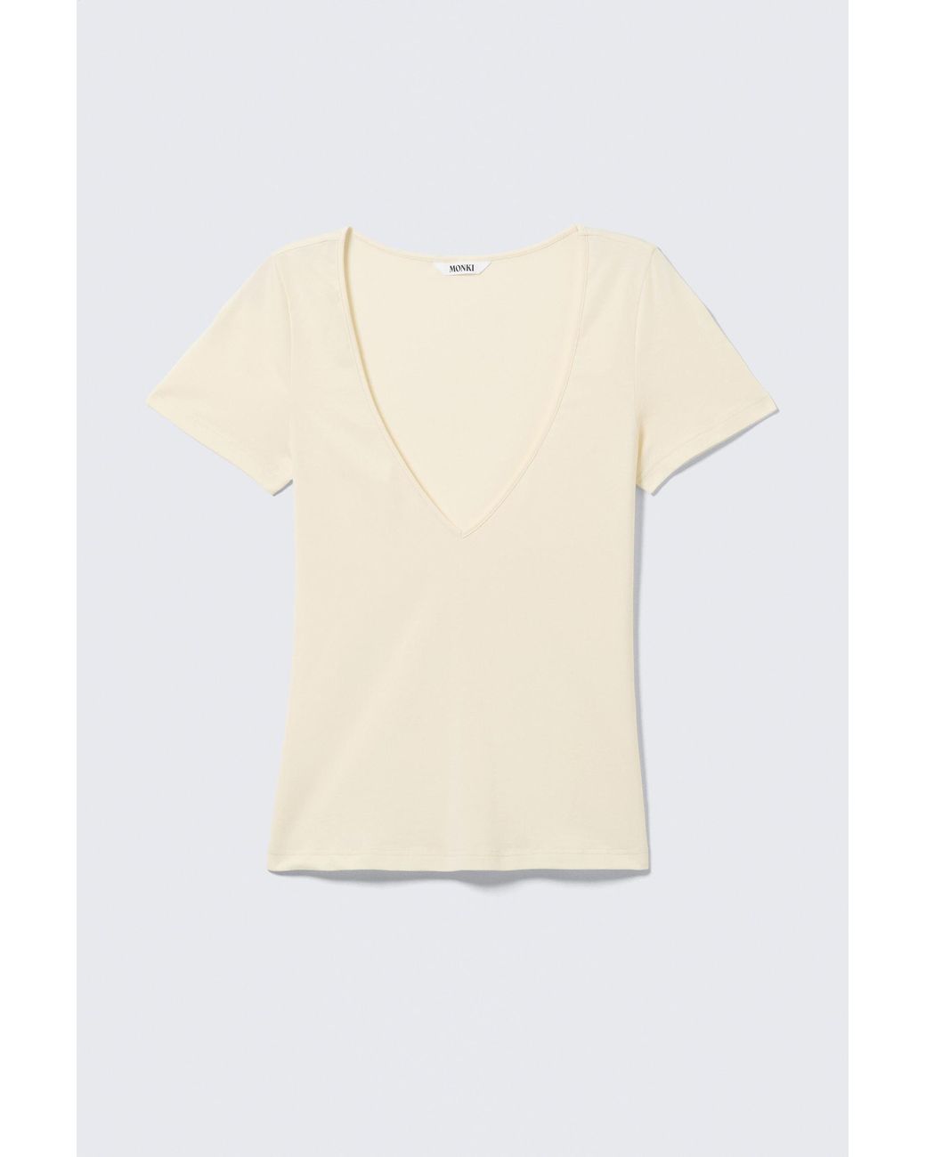 Monki White Slim Deep V-Neck T-Shirt