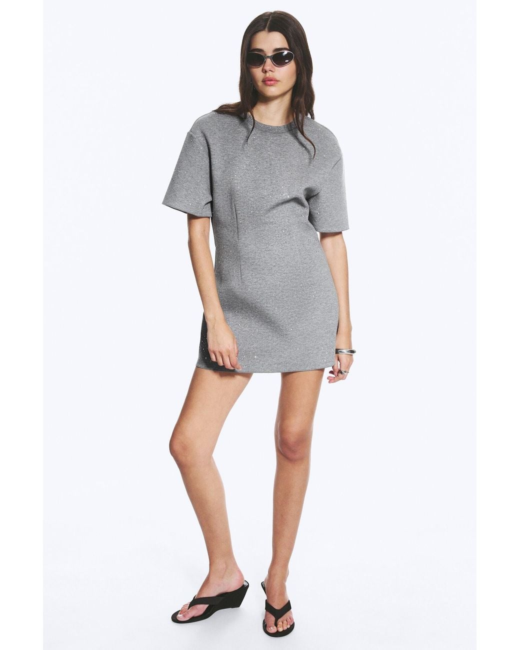 Monki Gray Studded Mini Scuba Tee Dress