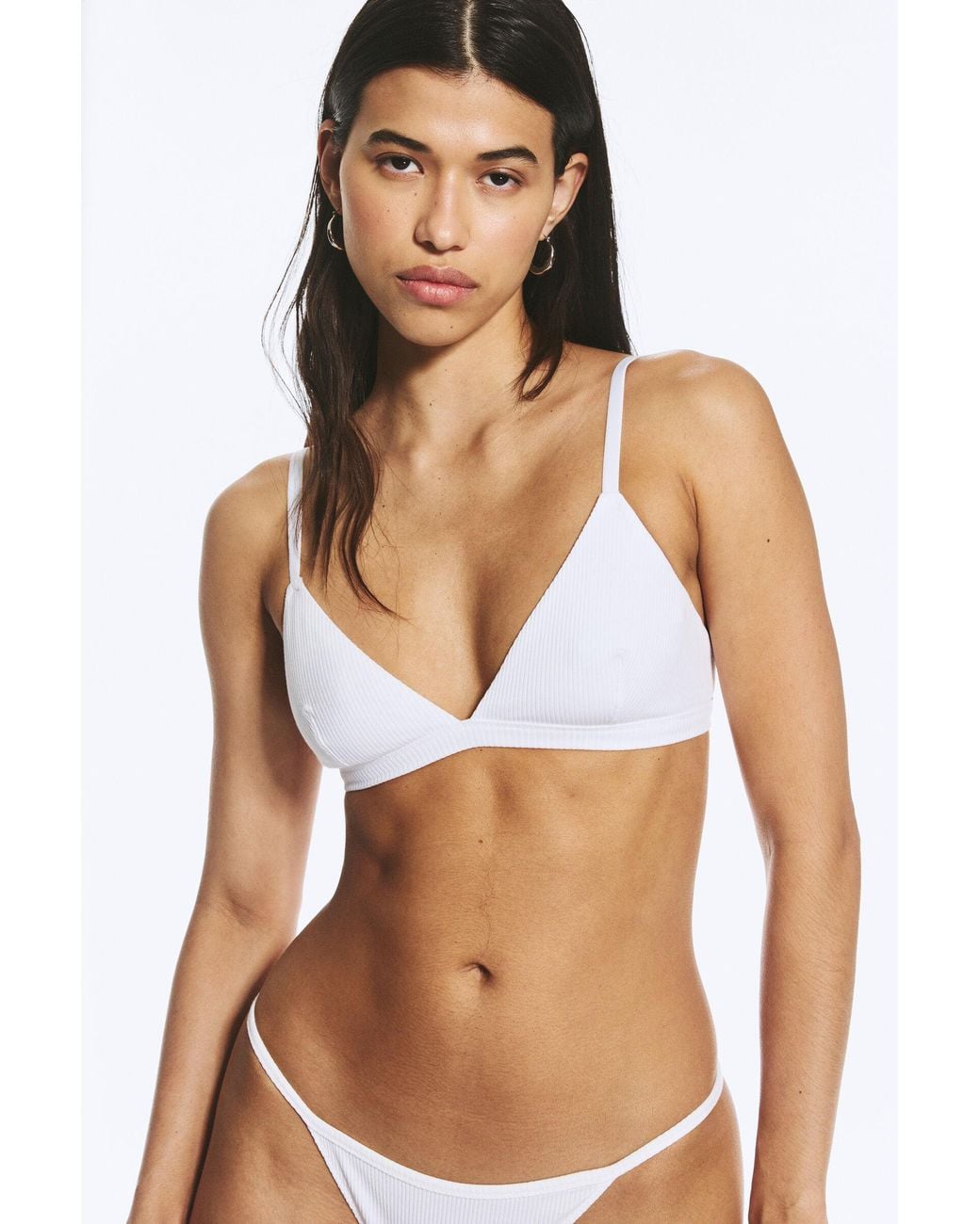 Weekday White Minimal Ribbed Soft Triangle Bra