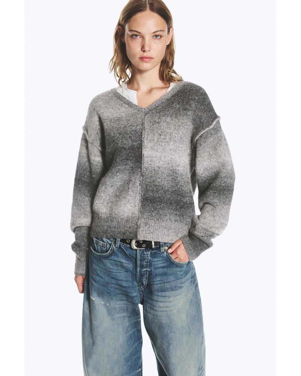 Weekday Gray Space Dye V-Neck Knitted Sweater