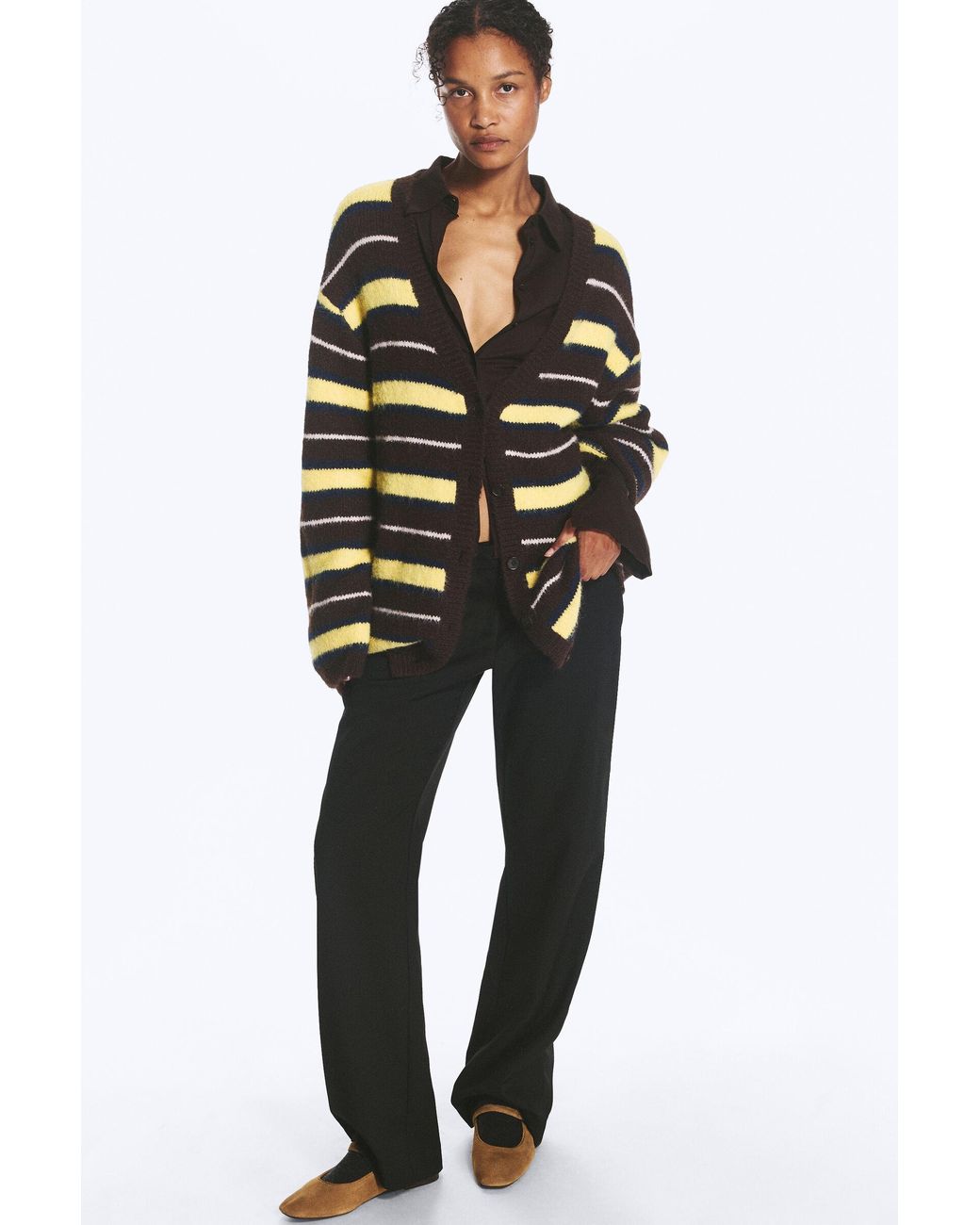 Monki Black Striped V-Neck Cardigan