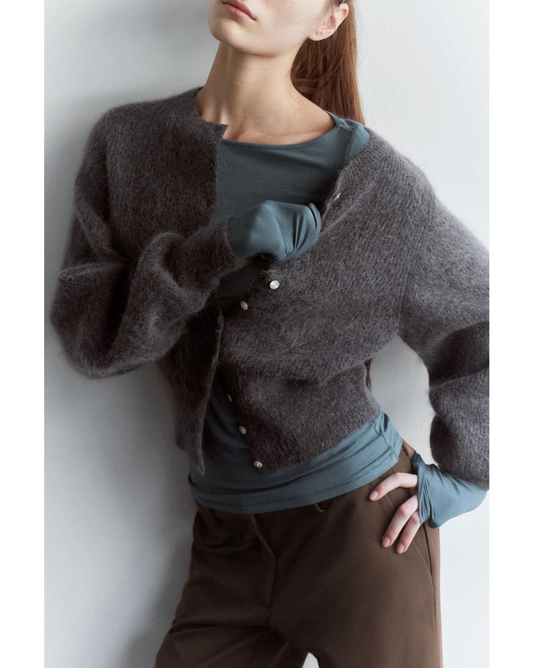 Monki Gray Mohair Blend Cardigan