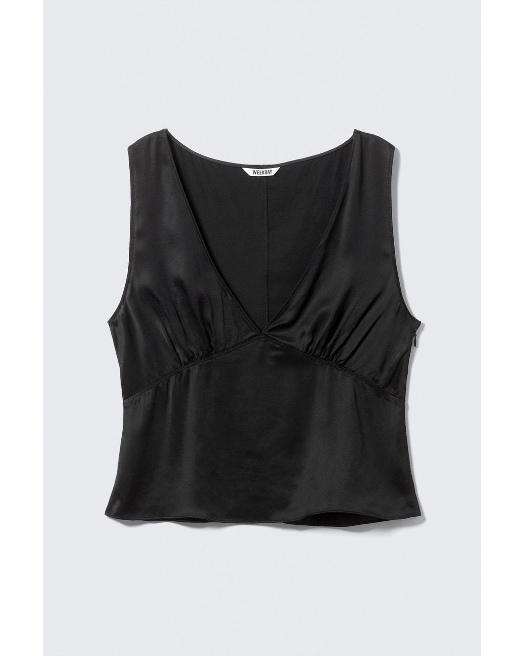 Weekday Black Sleeveless V-Neck Satin Top