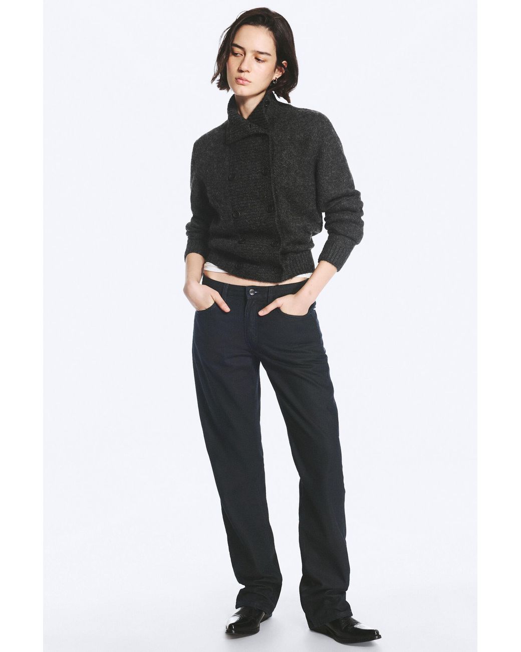 Weekday Black Laika Coated Mid Rise Straight Jeans