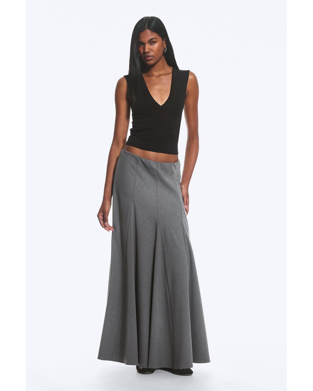 Weekday Gray Mid Rise Panelled Maxi Skirt