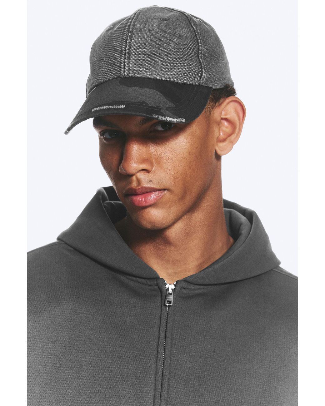 Weekday Black Distressed Cotton Canvas Baseball Cap
