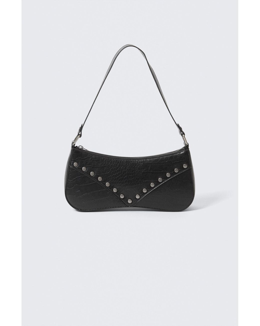 Monki Black Studded Faux Leather Shoulder Bag