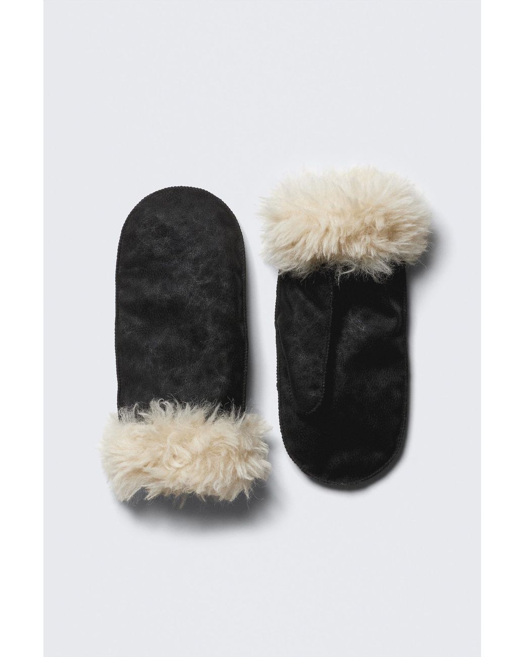 Weekday Black Faux Fur-Lined Mittens