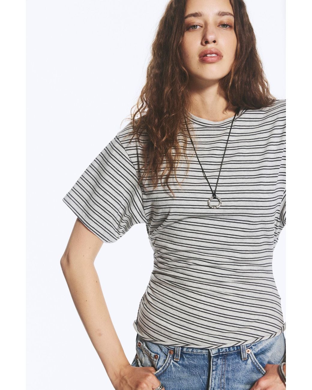 Weekday Gray Draped Fitted T-Shirt