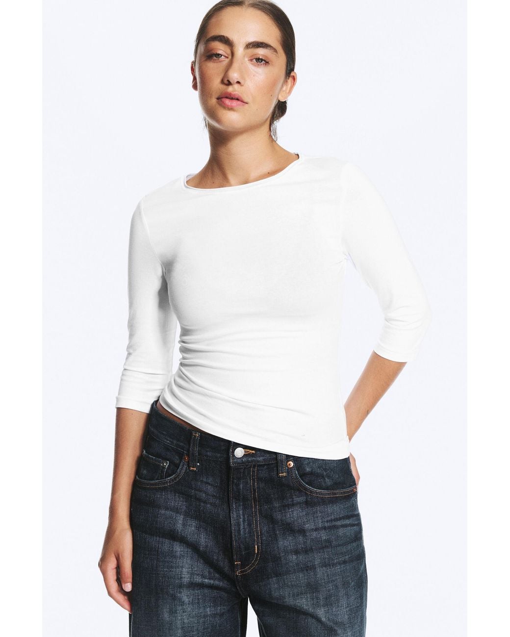 Weekday White Fitted Three-Quarter Sleeve Top