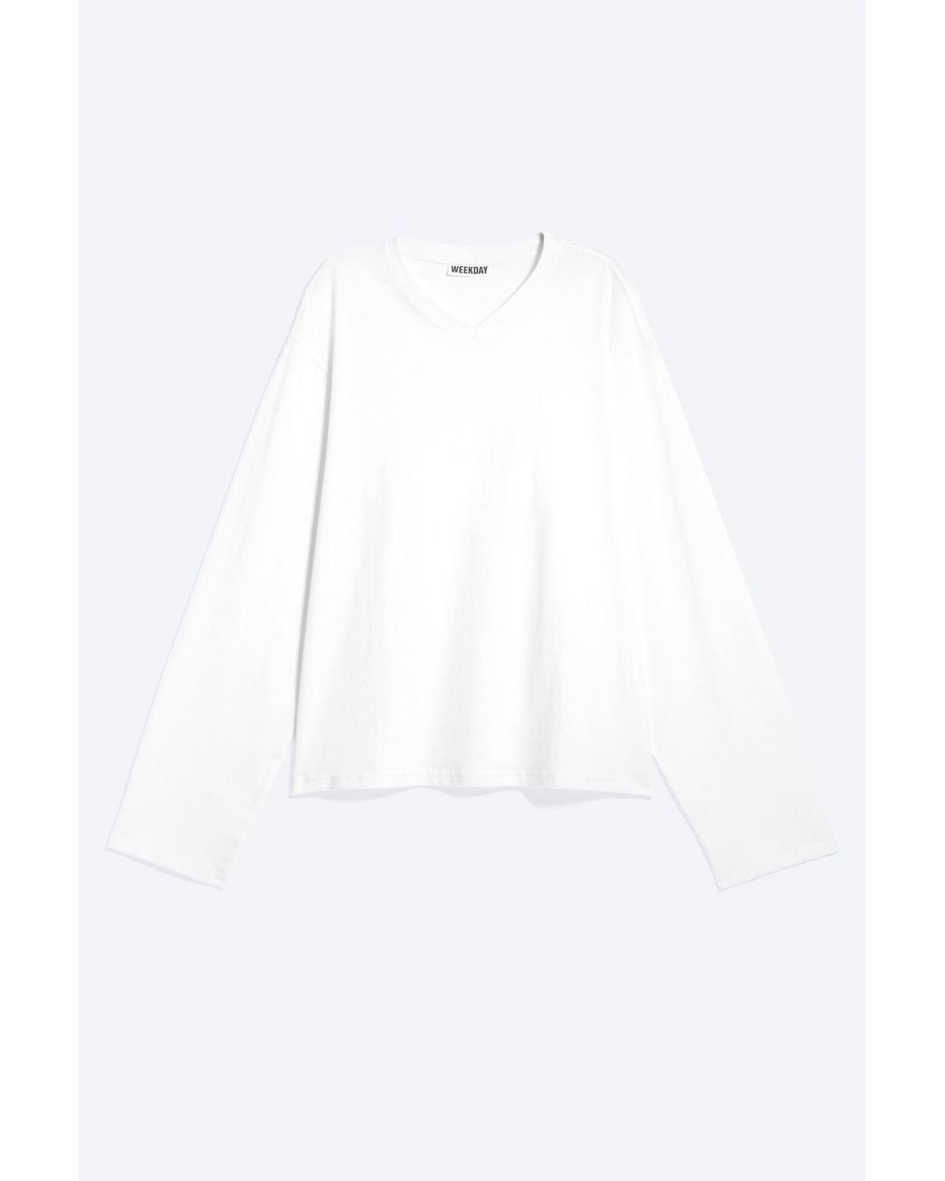 Weekday White Boxy V-Neck Long-Sleevd T-Shirt