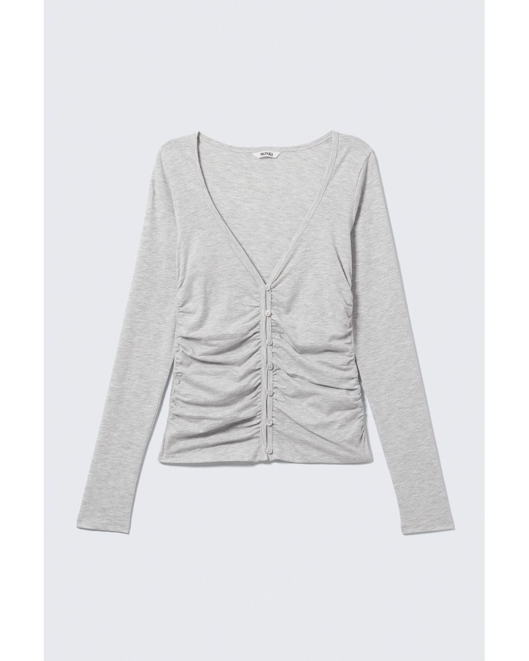 Monki White Belle B Ruched V-Neck Cardigan
