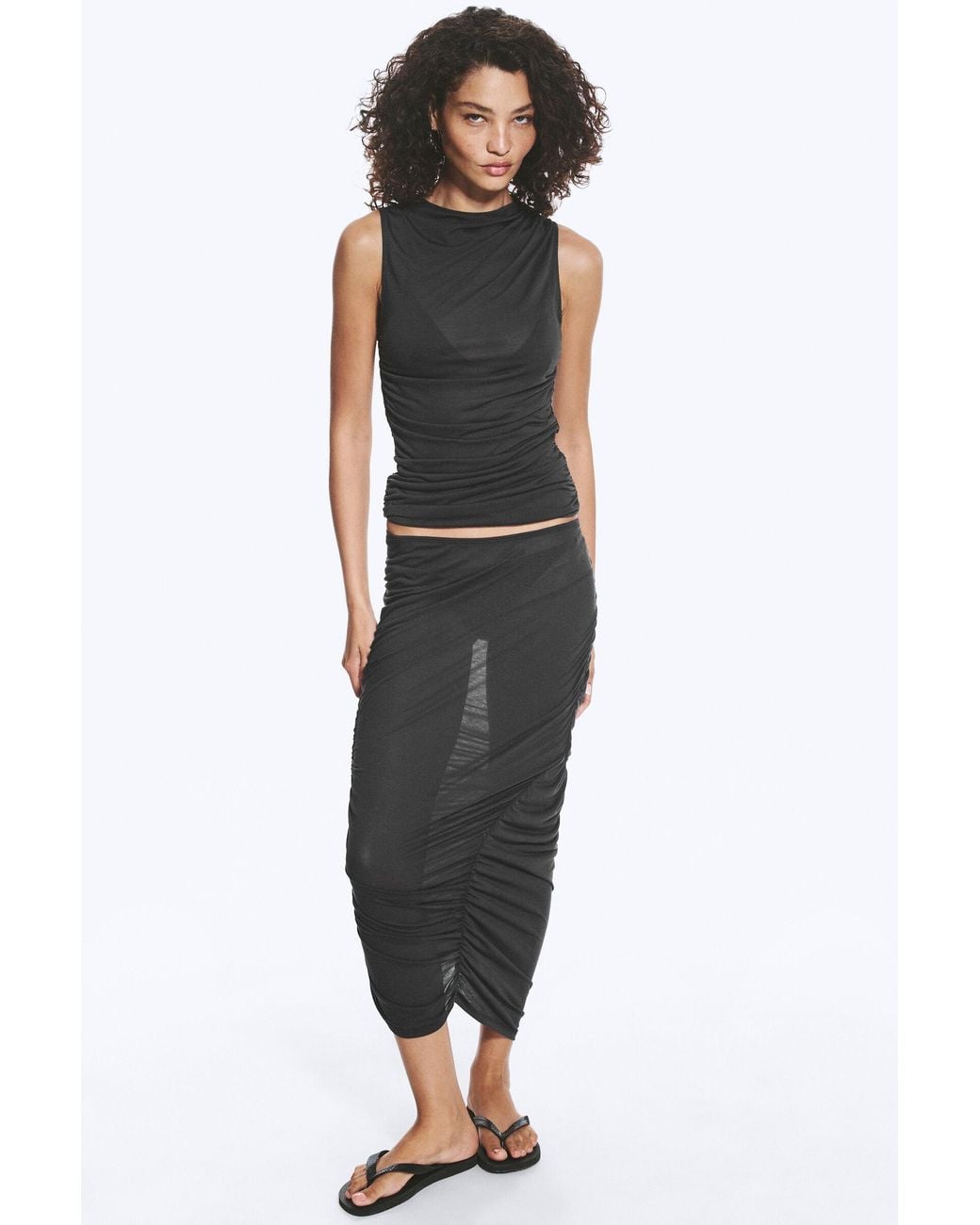 Weekday Black Low Rise Ruched Asymmetric Skirt