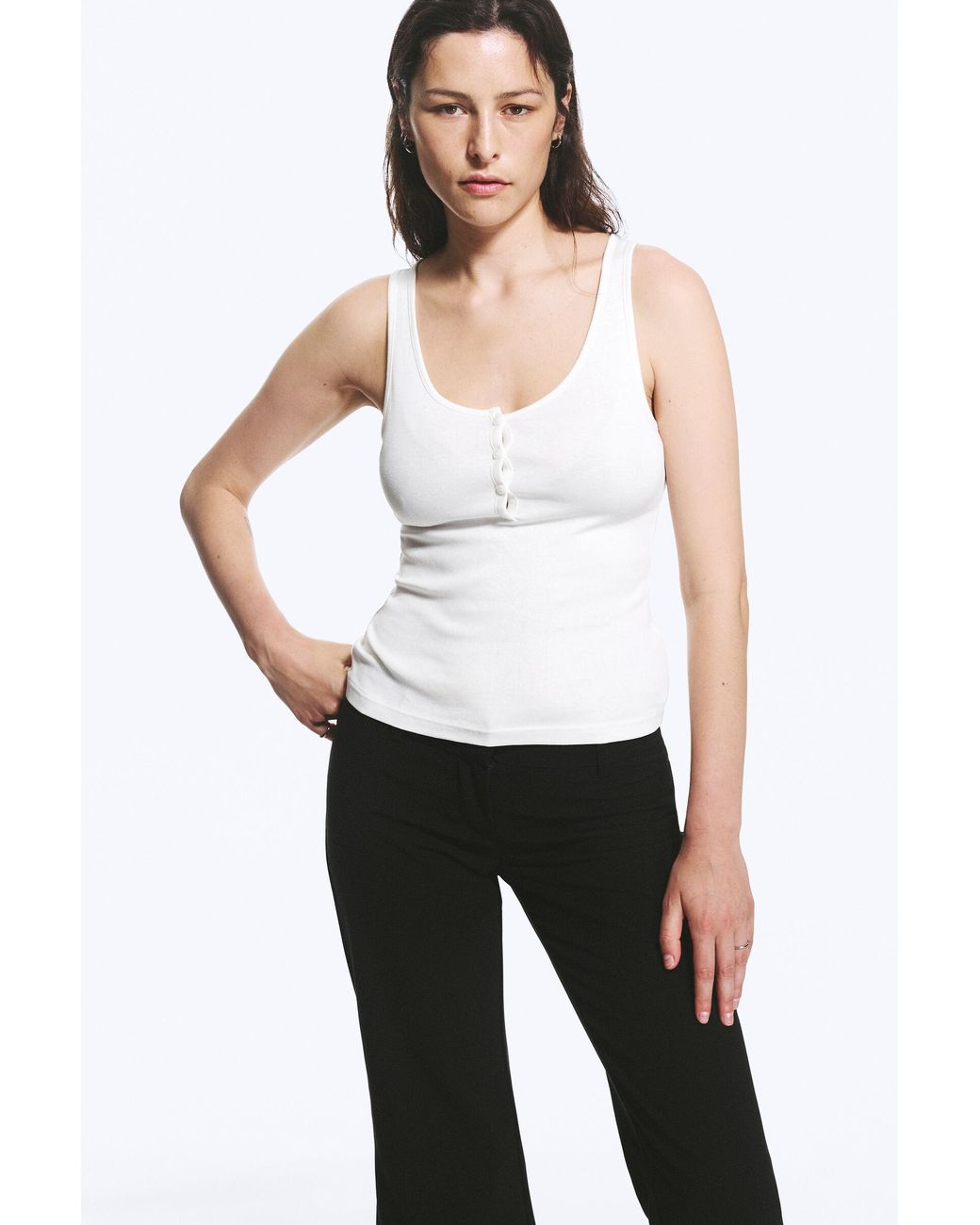 Weekday White Henley Tank Top