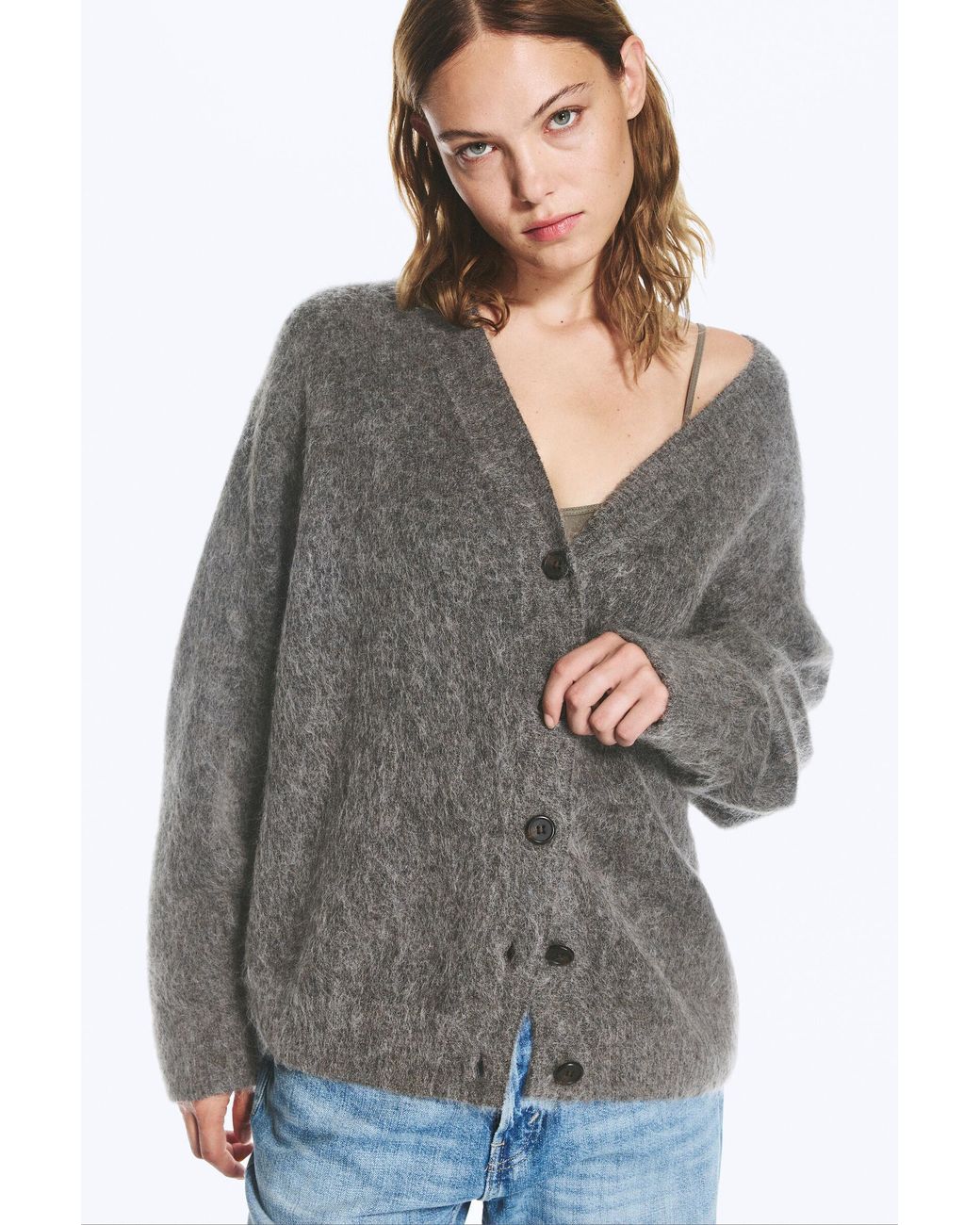 Weekday Gray Mohair Blend Cardigan