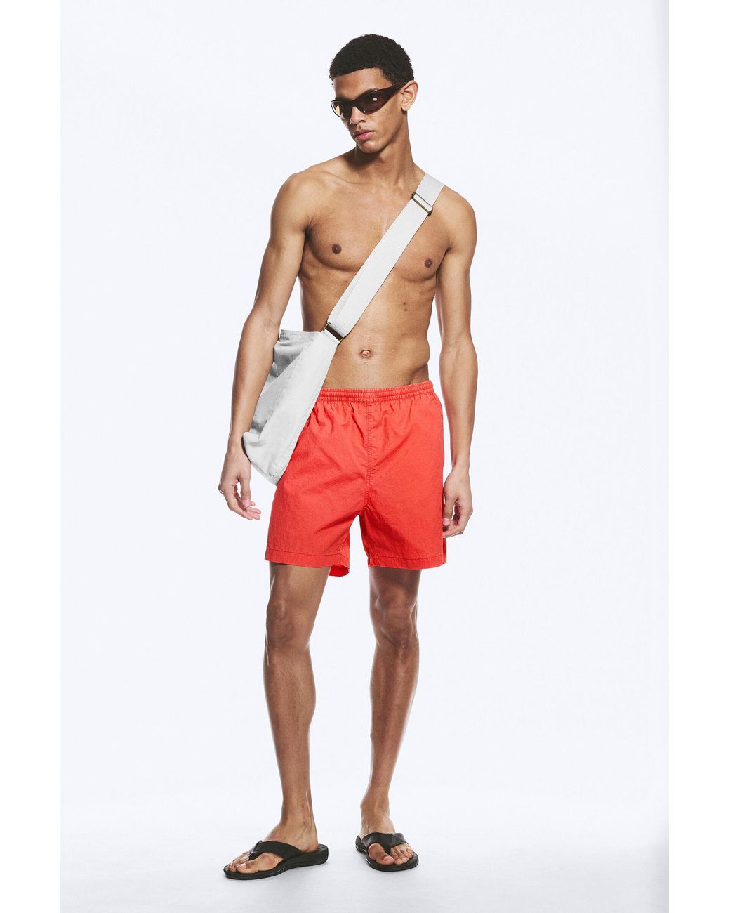 Weekday Red Ed Bleached Swim Shorts for men