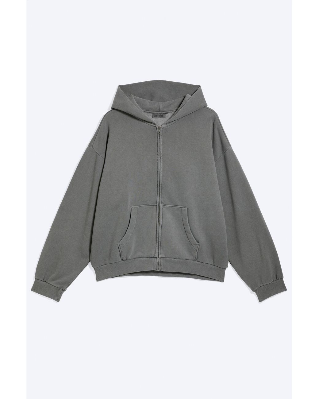 Weekday Gray Heavy Loose Zip Hoodie for men