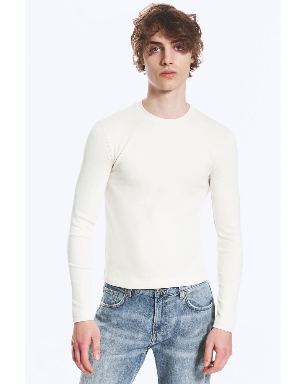 Weekday White Ribbed Long-Sleeved T-Shirt for men