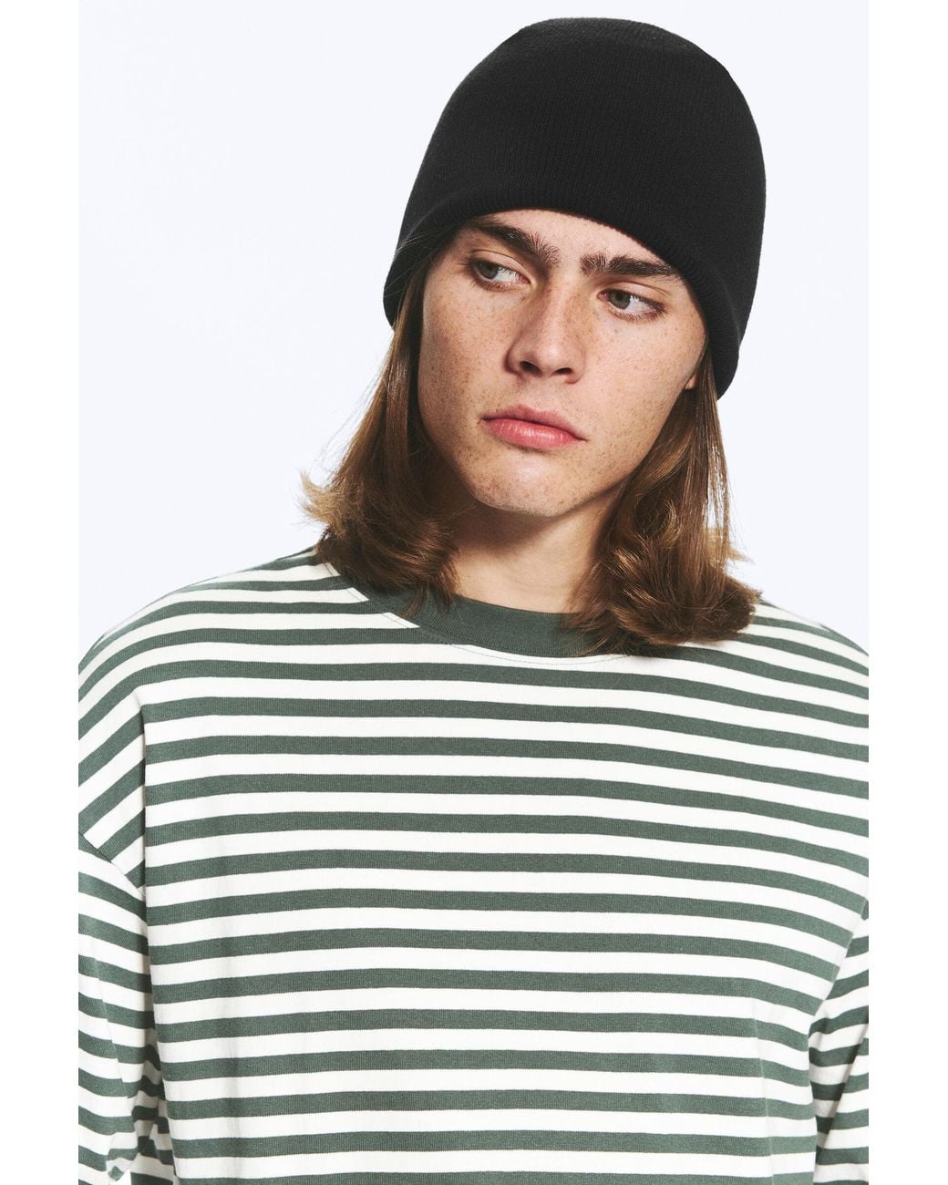 Weekday Black Ribbed Beanie for men