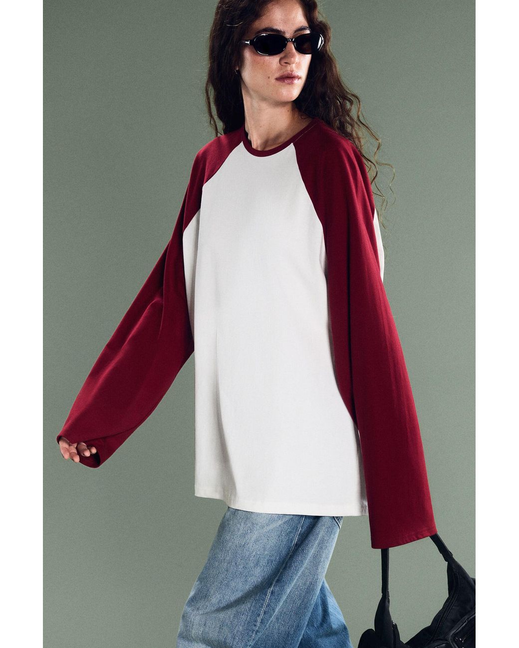 Weekday Red Loose Raglan Long-Sleeved Top