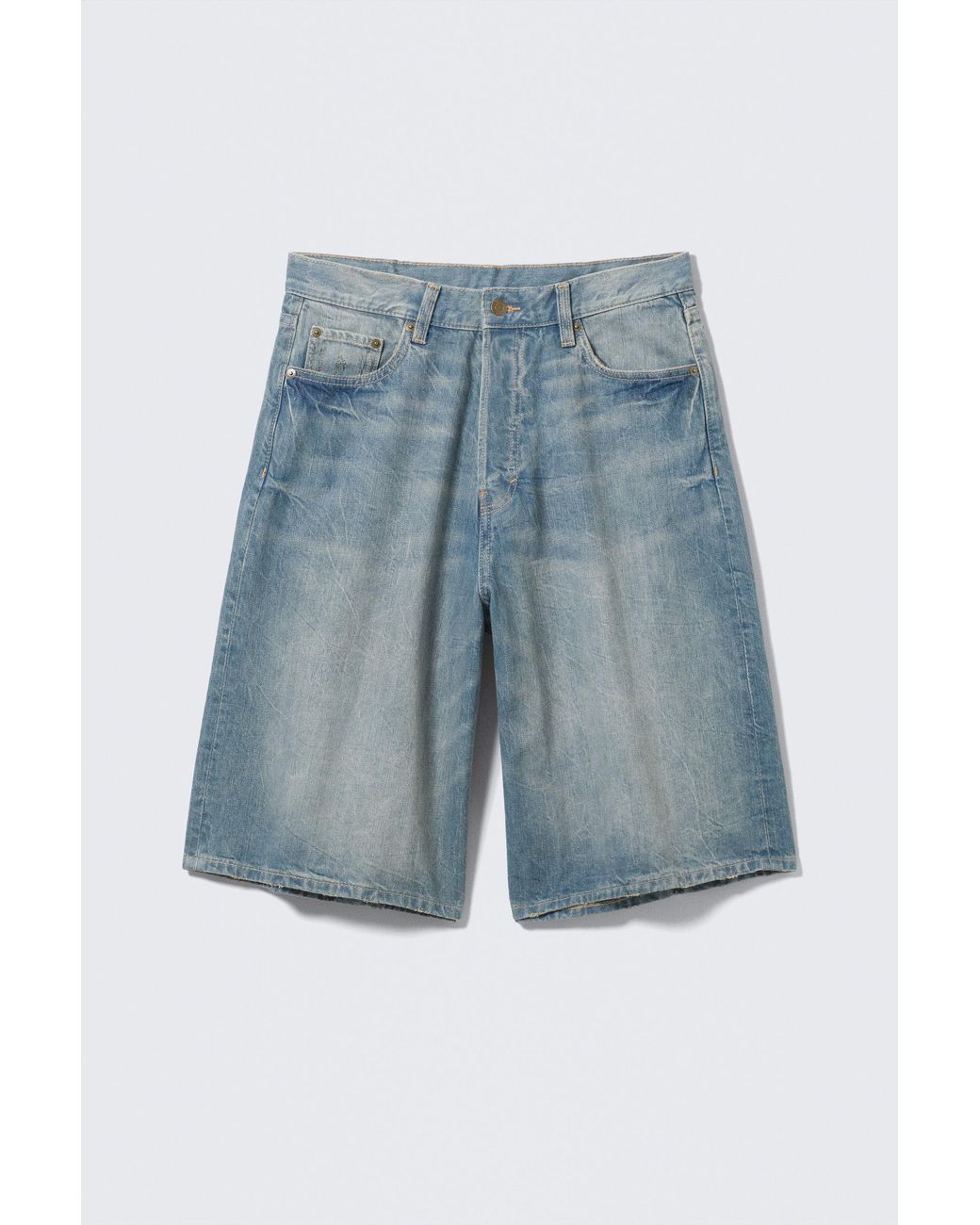 Weekday Blue Astro Mid Rise Loose Baggy Denim Shorts for men