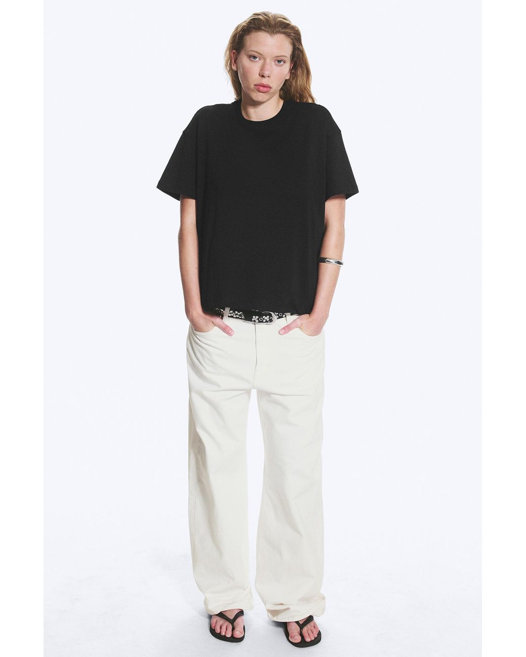 Weekday Black Relaxed Boxy Cotton T-Shirt
