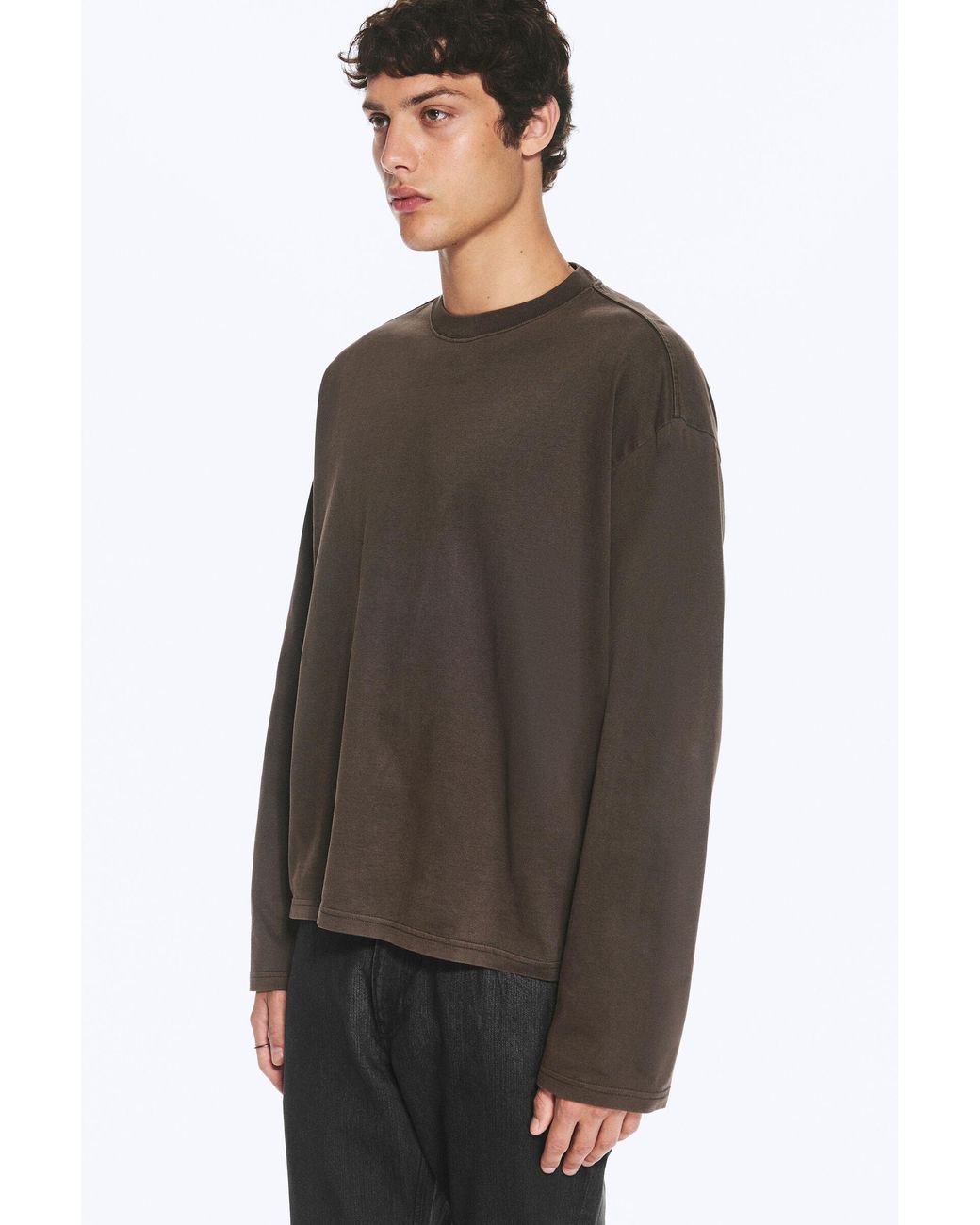 Weekday Brown Loose Boxy Long-Sleeved T-Shirt for men