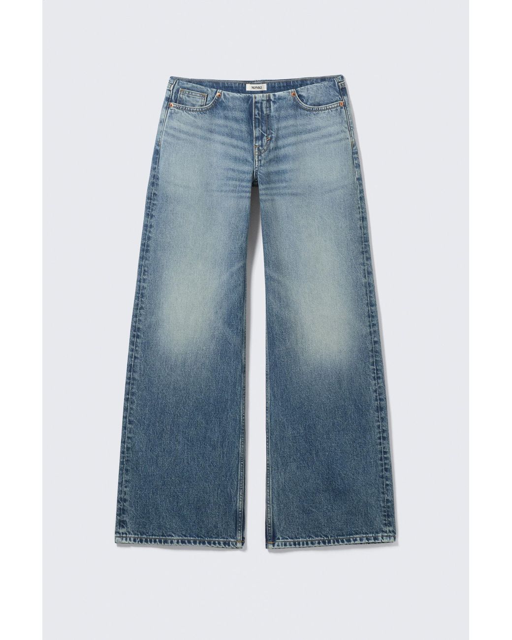 Monki Blue Paz Low Rise No-Waistband Wide Jeans