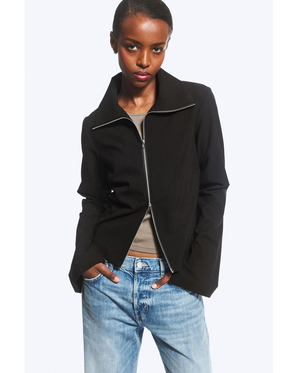Weekday Black Slim Long-Sleeved Zip Shirt