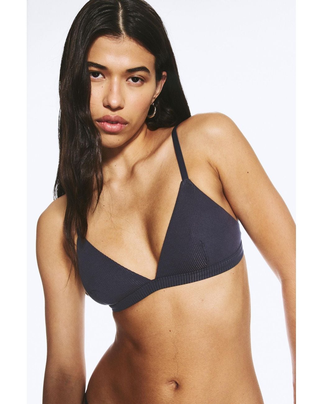 Weekday Blue Minimal Ribbed Soft Triangle Bra