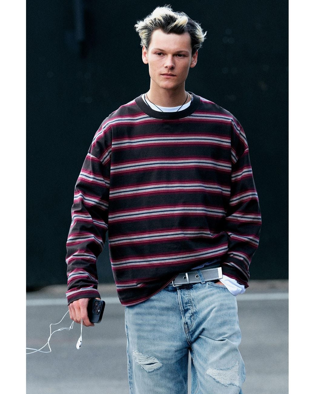 Weekday Blue Oversized Graphic Long-Sleeve for men