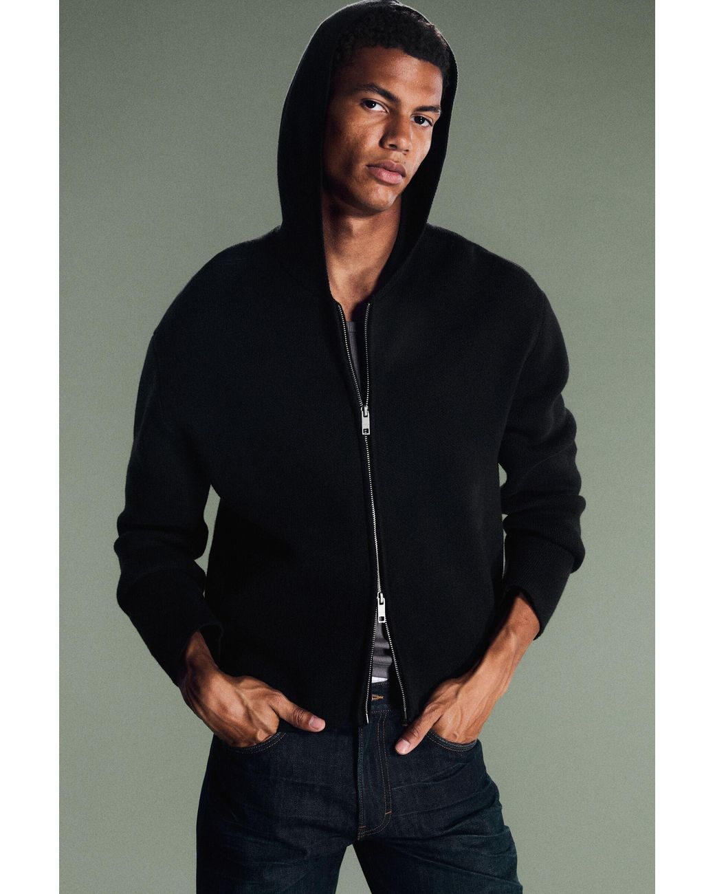 Weekday Black Knitted Zip-Through Hoodie for men