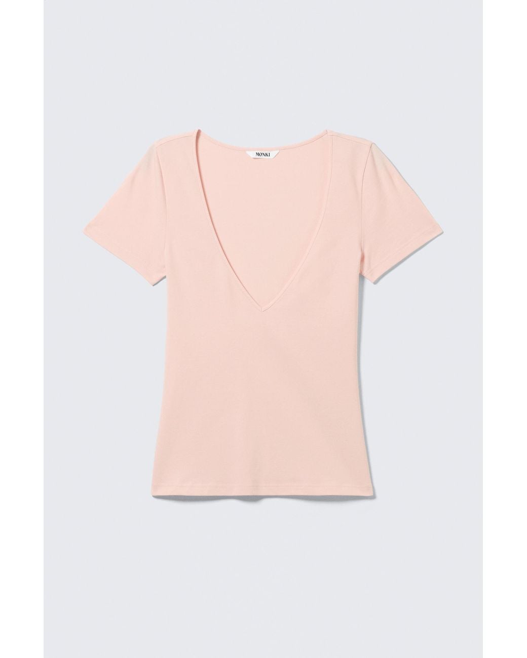 Monki Blue Slim Deep V-Neck T-Shirt