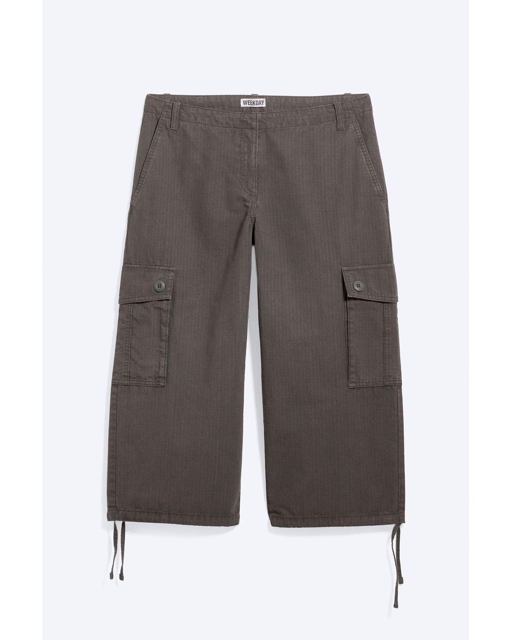 Weekday Gray Low-Rise Cropped Cargo Trousers