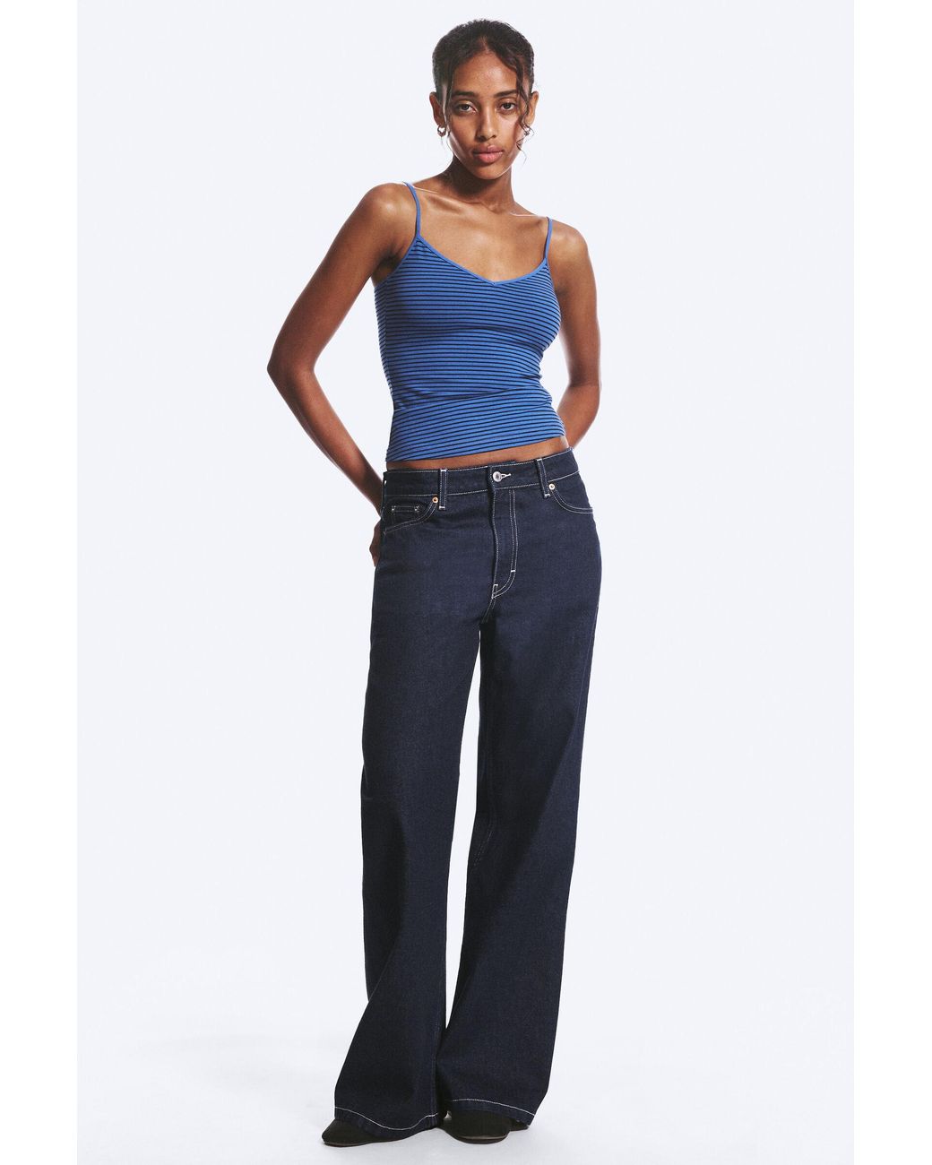 Weekday Blue Paz Mid Rise Wide Jeans