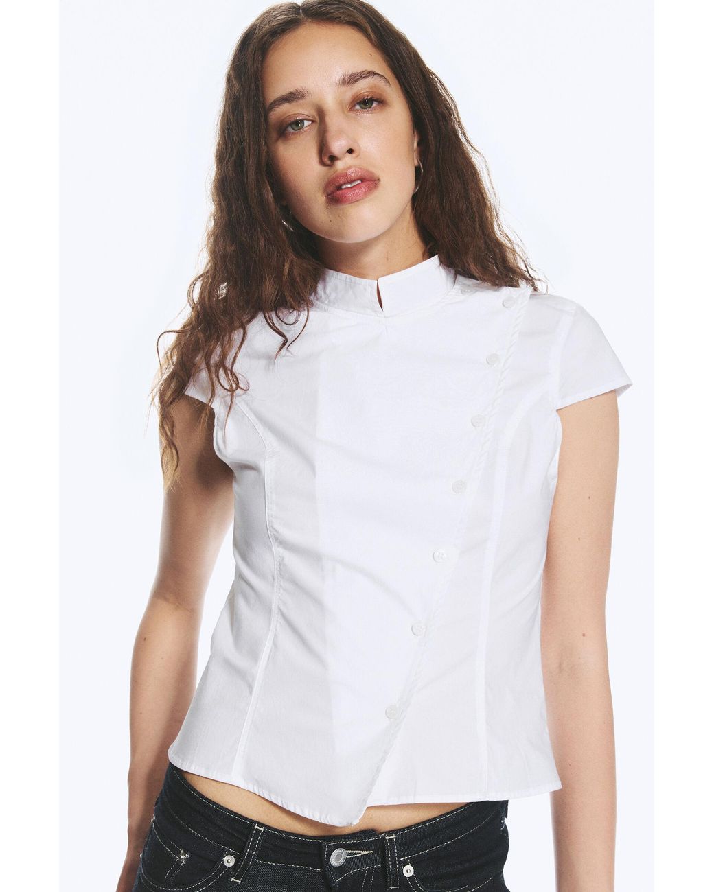 Weekday White Asymmetric Buttoned Top