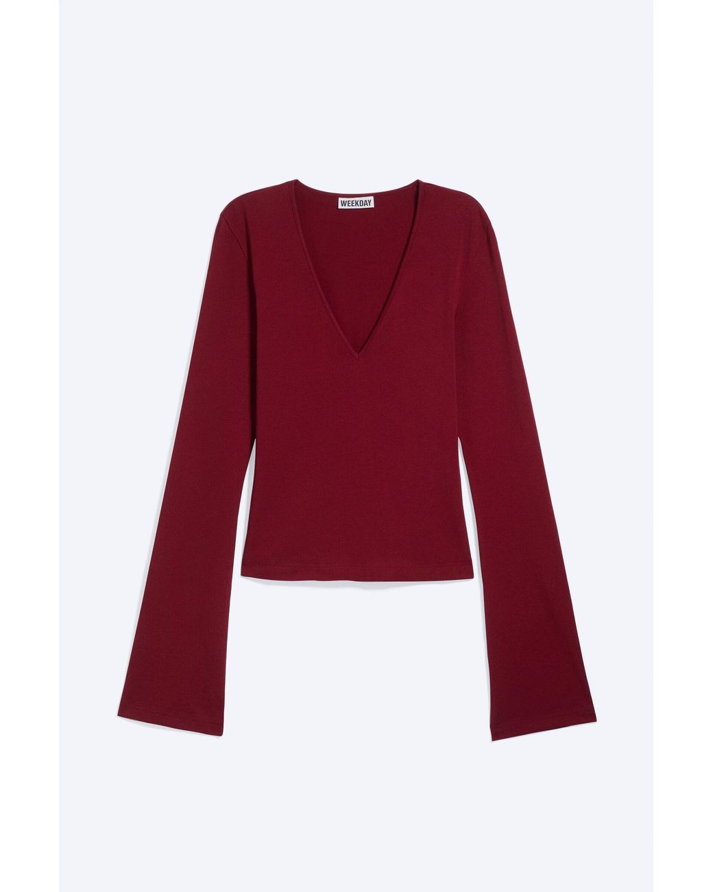 Weekday Red V-Neck Slim Long-Sleeved Top