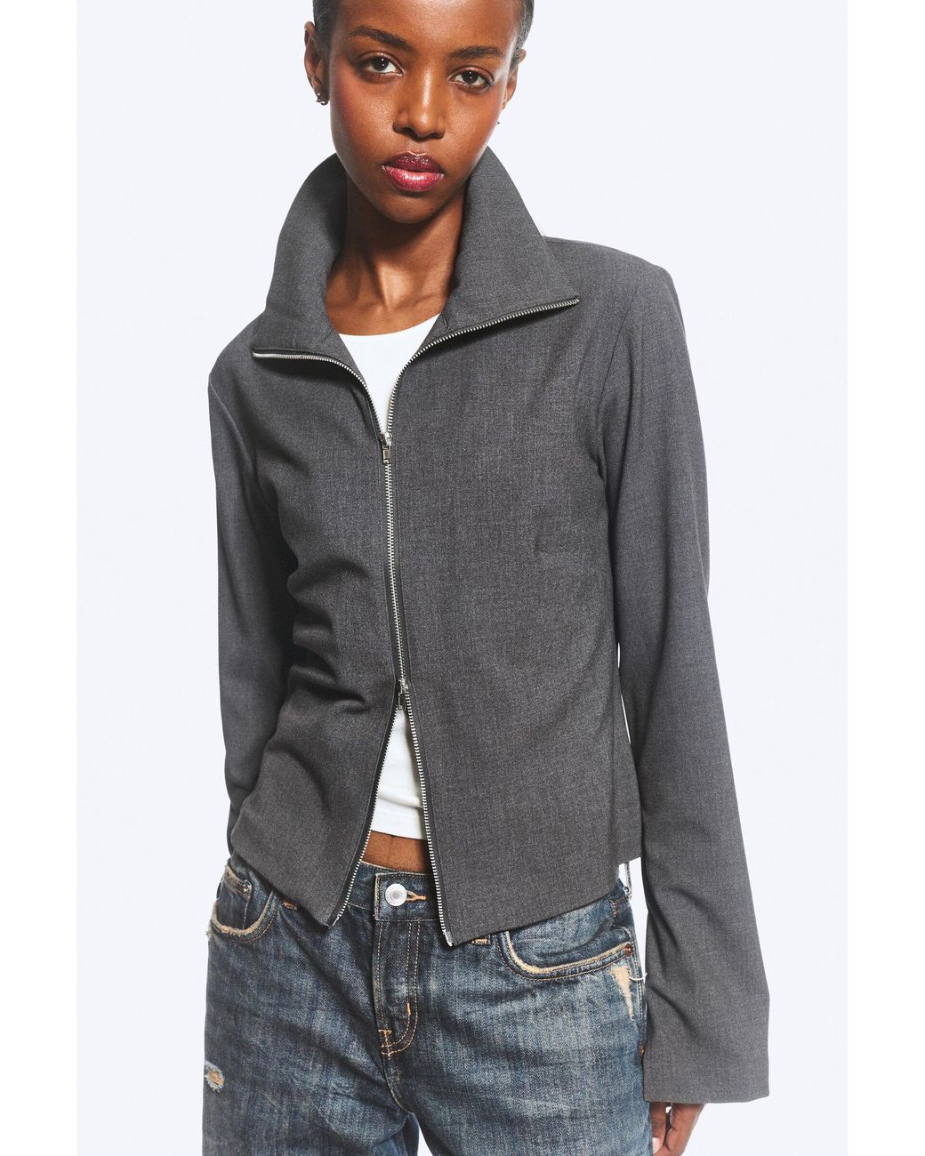 Weekday Gray Slim Long-Sleeved Zip Shirt