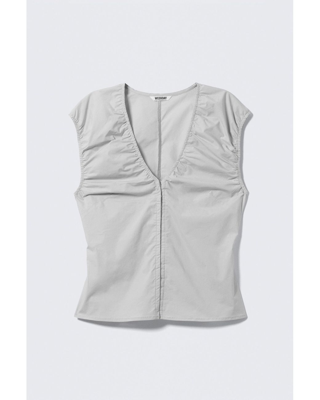 Weekday Gray Sleeveless V-Neck Cotton Top
