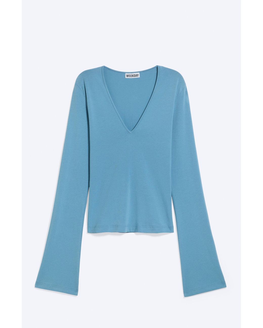 Weekday Blue V-Neck Slim Long-Sleeved Top