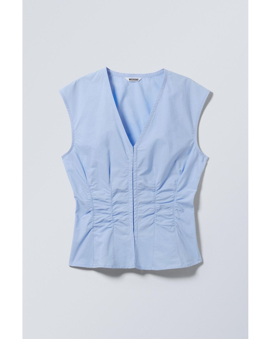 Weekday Blue Sleeveless Gathered Poplin Top