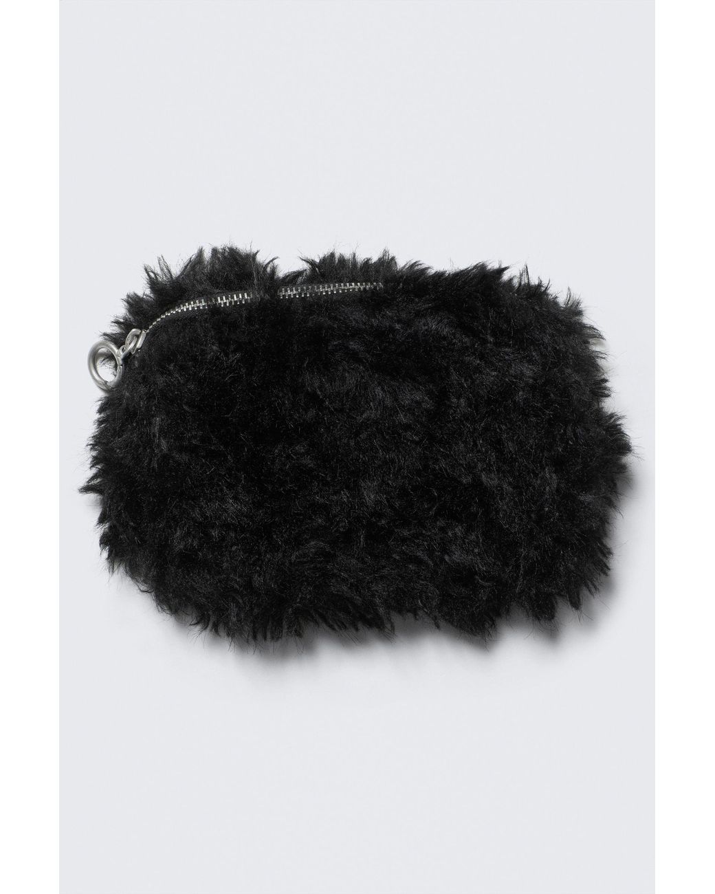 Weekday Black Faux Fur Medium Zip Purse