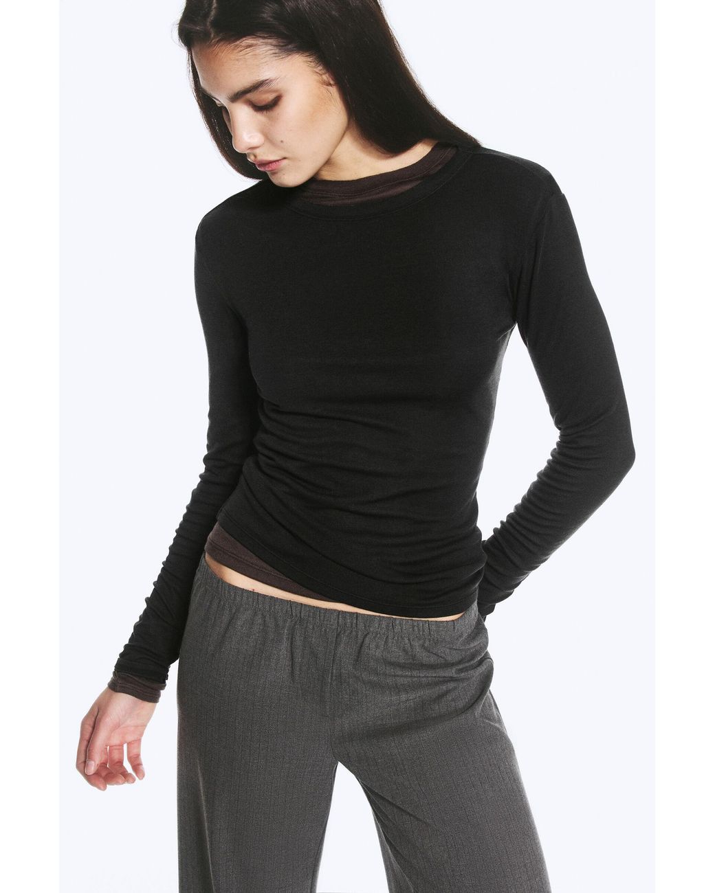 Weekday Black Slim Wool-Blend Long-Sleeved Top