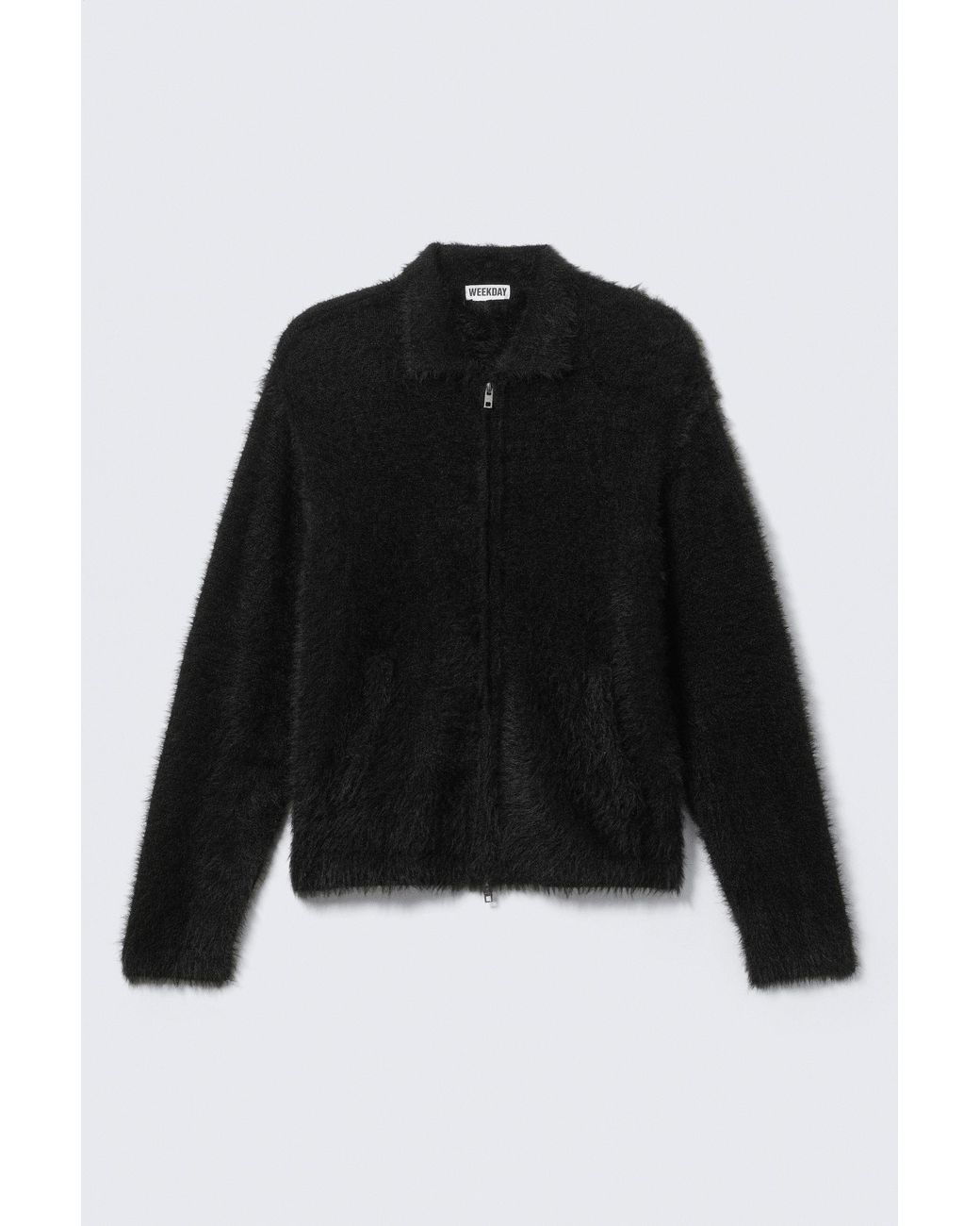 Weekday Black Hairy Knitted Zip Cardigan for men