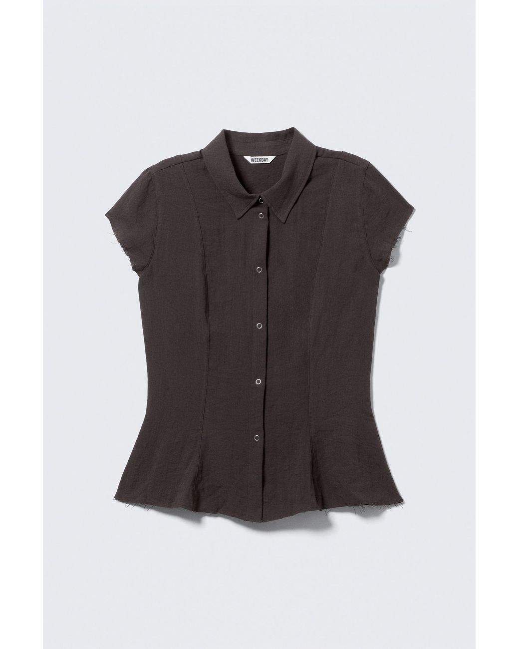 Weekday Black Slim Fit Short-Sleeved Crepe Shirt