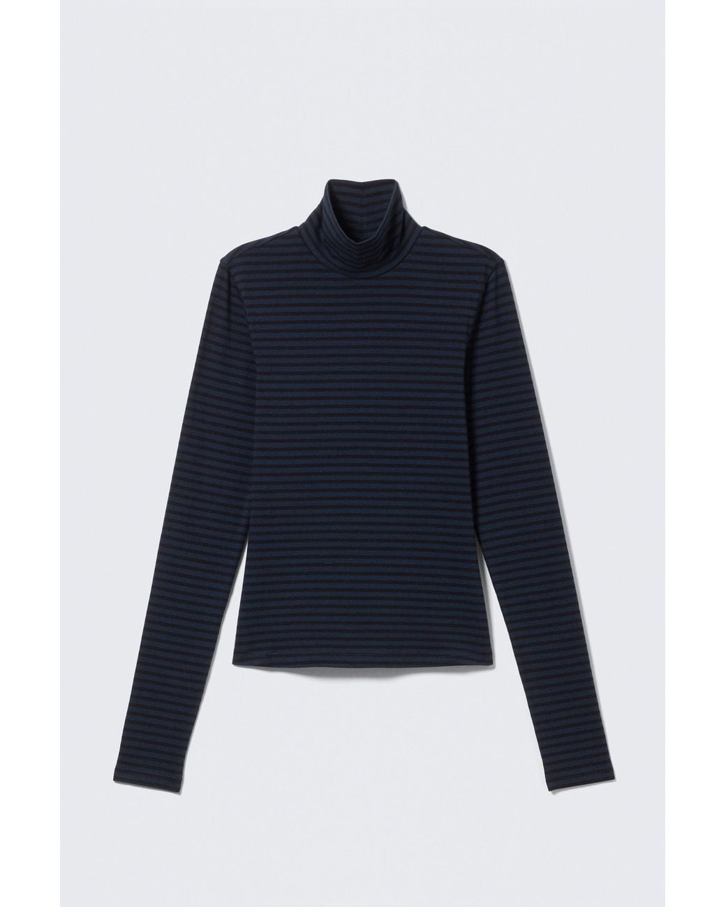 Weekday Blue Fitted Striped Turtleneck Top