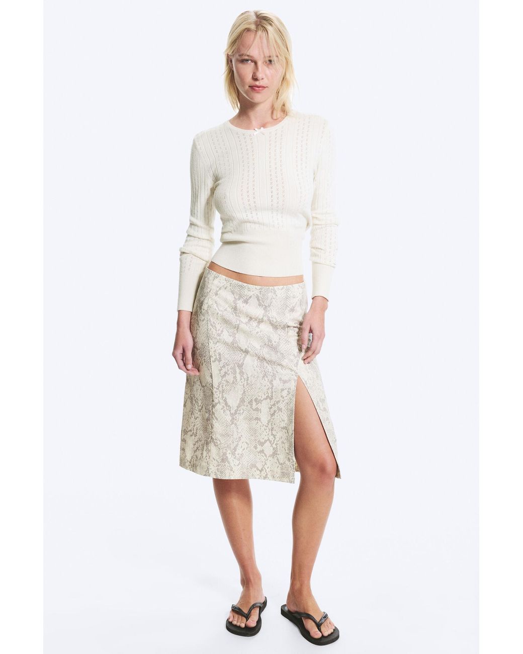 Monki White Low Rise Slit Skirt