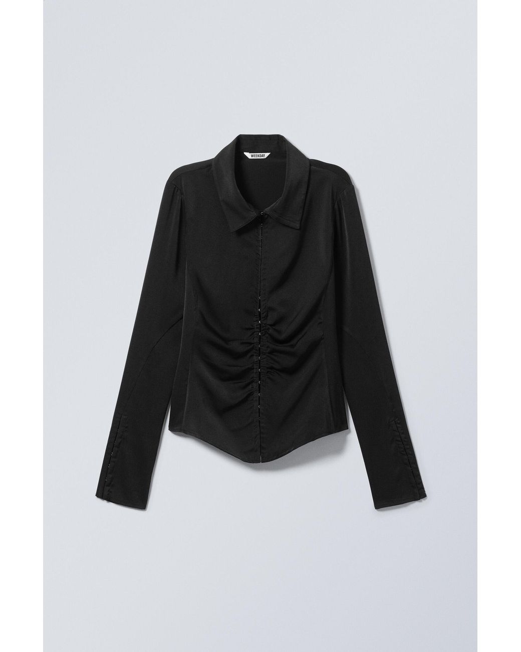 Weekday Black Long-Sleeved Fitted Satin Shirt