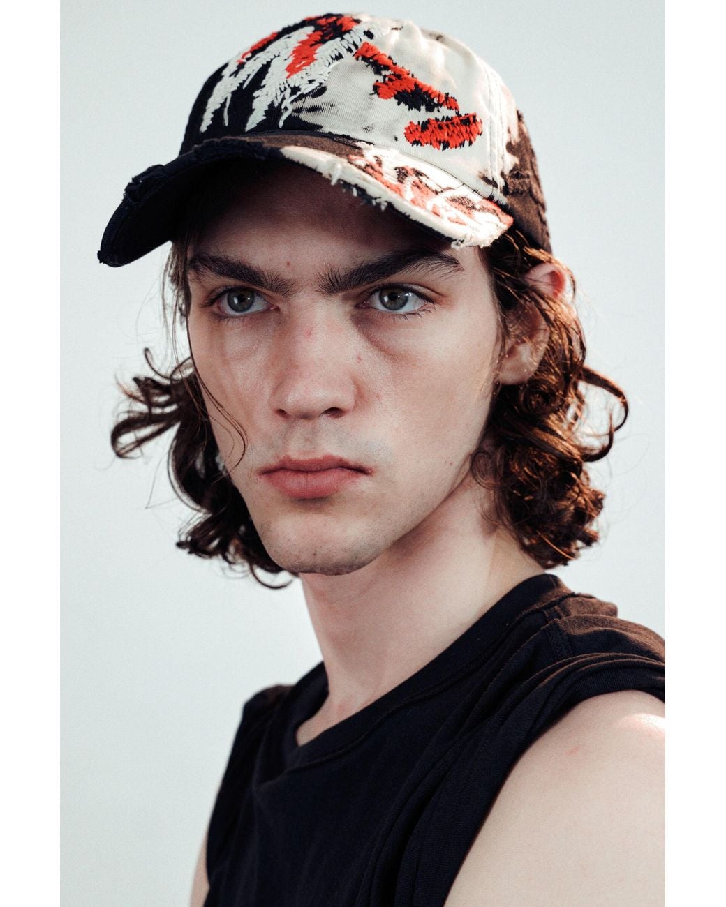 Weekday Black Distressed Embroidered Baseball Cap for men