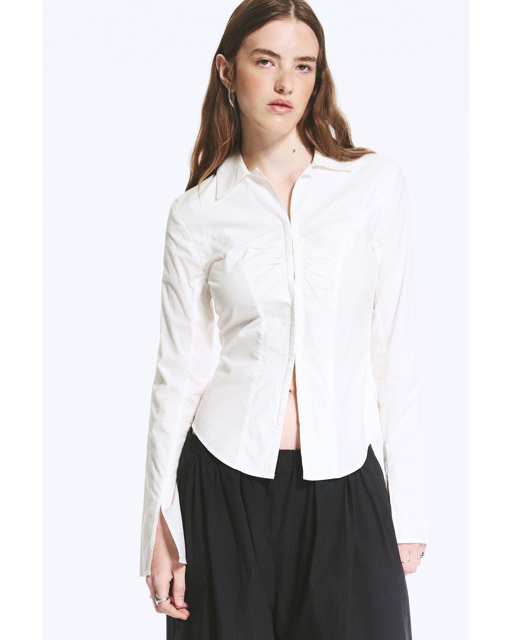 Weekday White Long-Sleeved Hook-And-Eye Top
